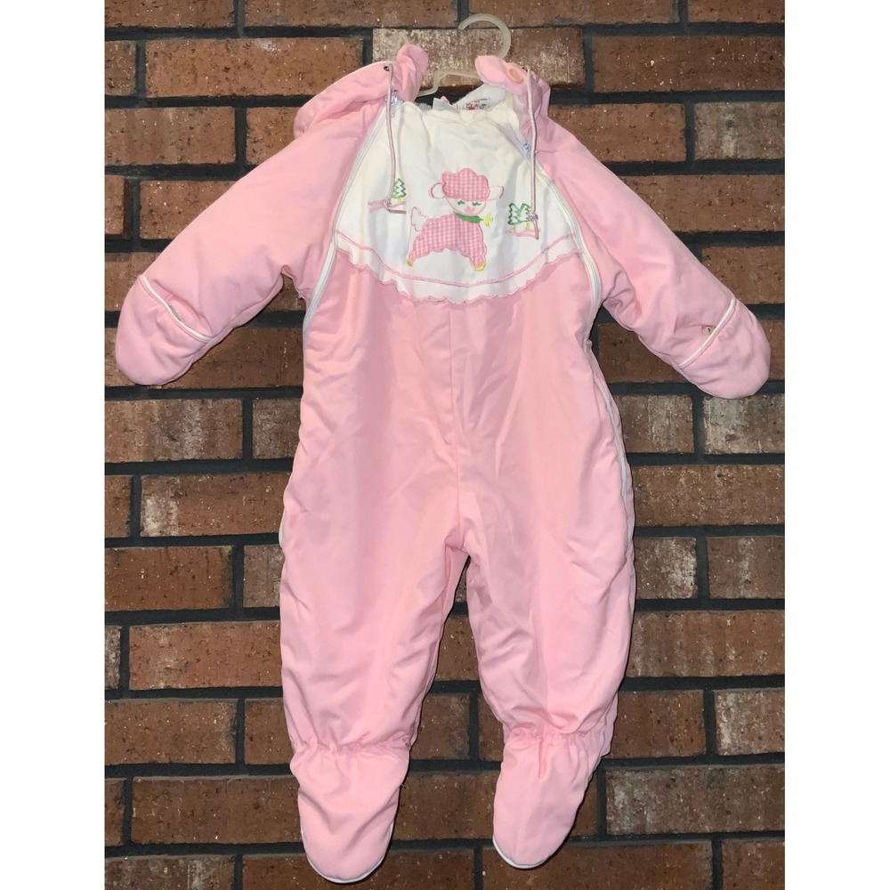 Vintage Sears Pink Infant Girls Snowsuit Sheep Print Size S